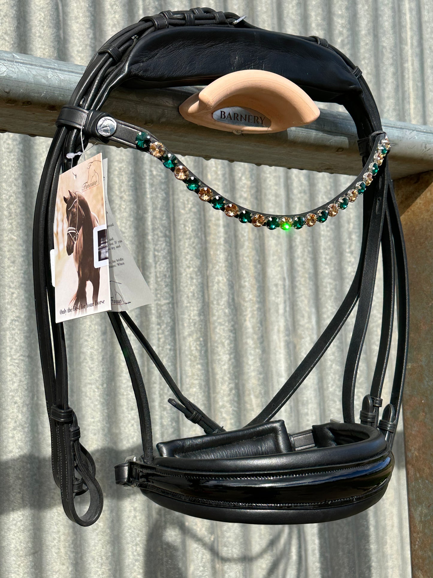 Finesse Large Crystal Browband Special Green and Gold