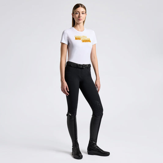 Cavalleria Toscana SS25 Womens Cotton Tee Shirt Embroidered Logo | White