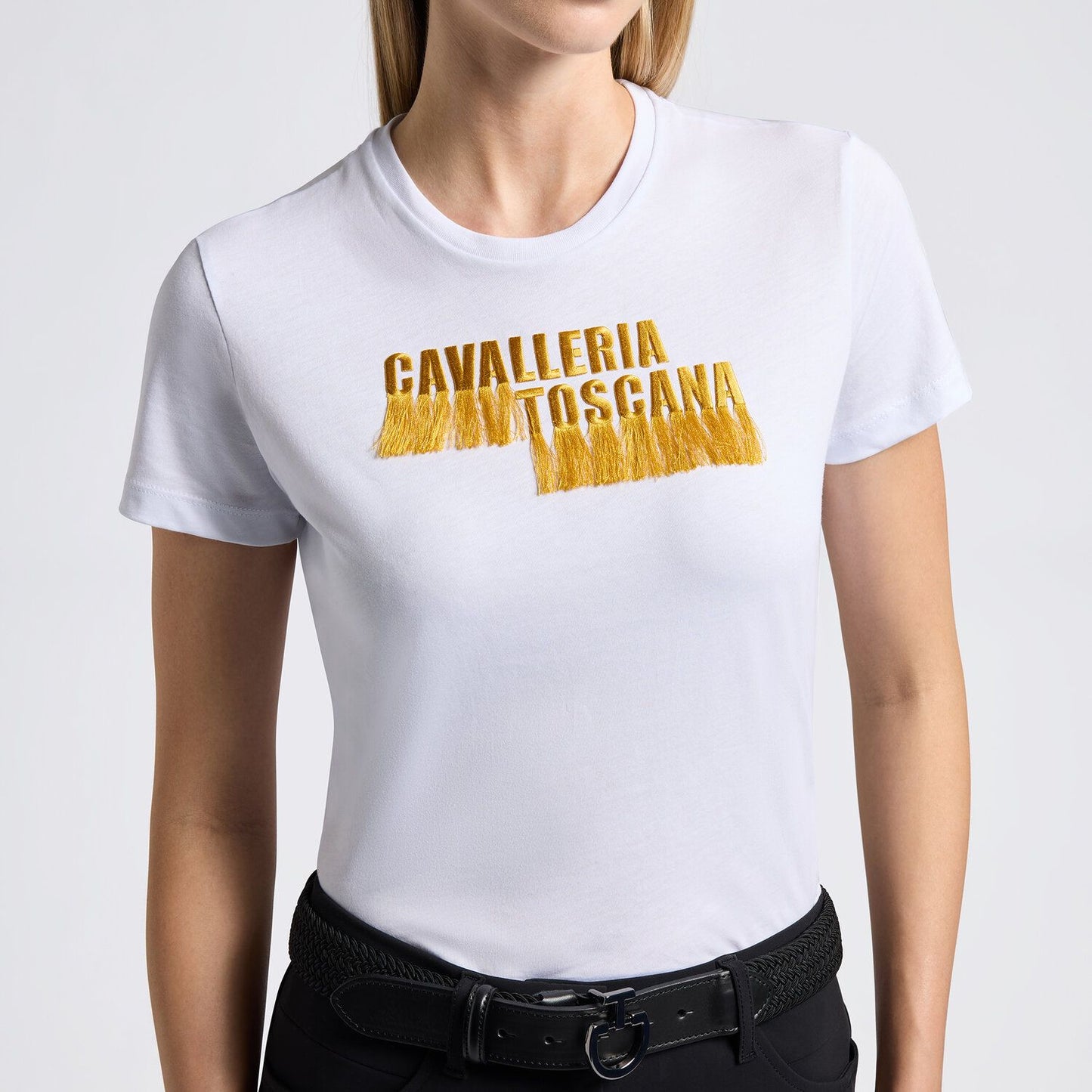 Cavalleria Toscana SS25 Womens Cotton Tee Shirt Embroidered Logo | White