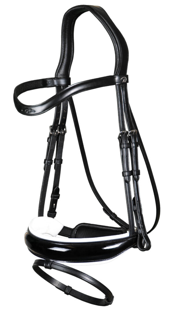 Dy'on Dressage Flat Leather Snaffle Bridle Patent Leather Noseband