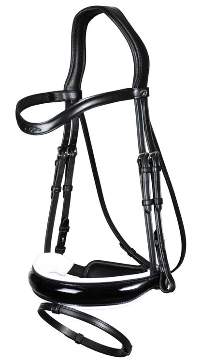 Dy'on Dressage Flat Leather Snaffle Bridle Patent Leather Noseband