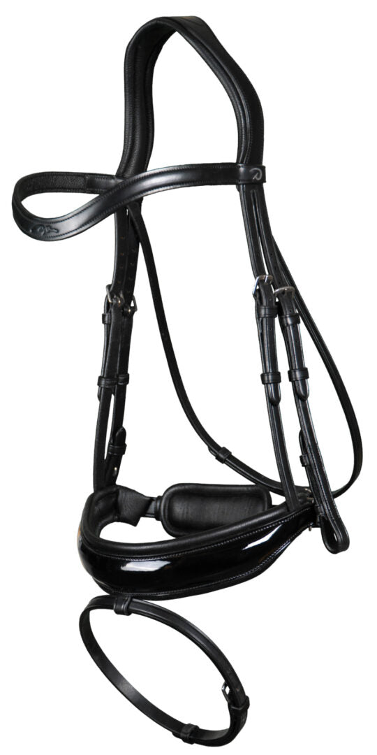 Dy'on Dressage Flat Leather Snaffle Bridle Patent Leather Noseband