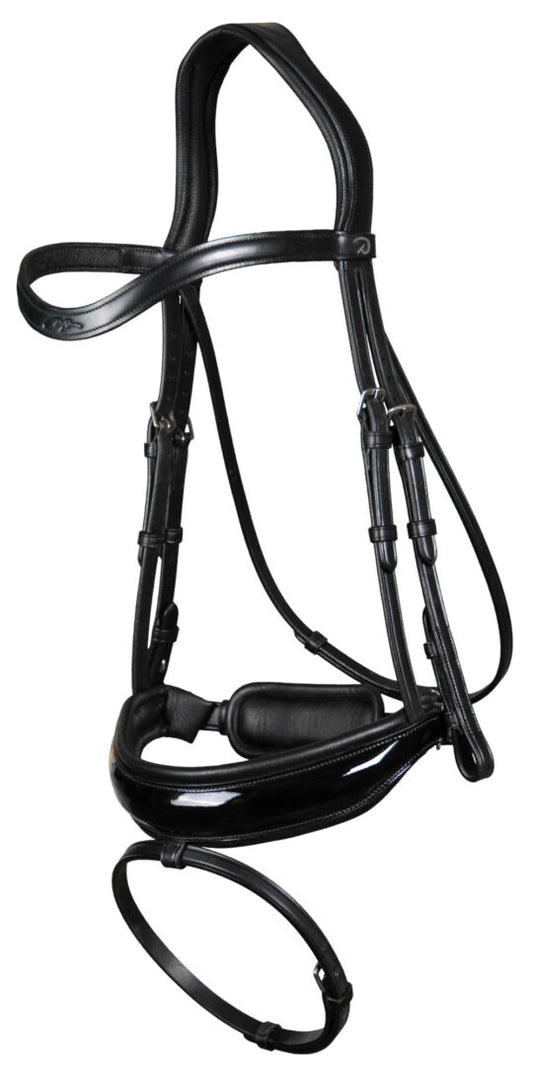 Dy'on Dressage Flat Leather Snaffle Bridle Patent Leather Noseband