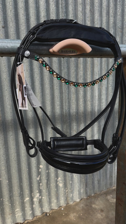 Finesse Large Crystal Browband Special Green and Gold