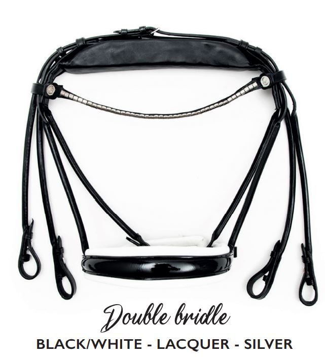 OUTLET Finesse Double Bridle Cassidy | Rolled Black Leather with Silver Clincher Browband