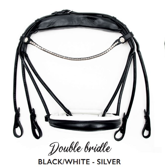 OUTLET Finesse Double Bridle Cassidy | Rolled Black Leather with Silver Clincher Browband